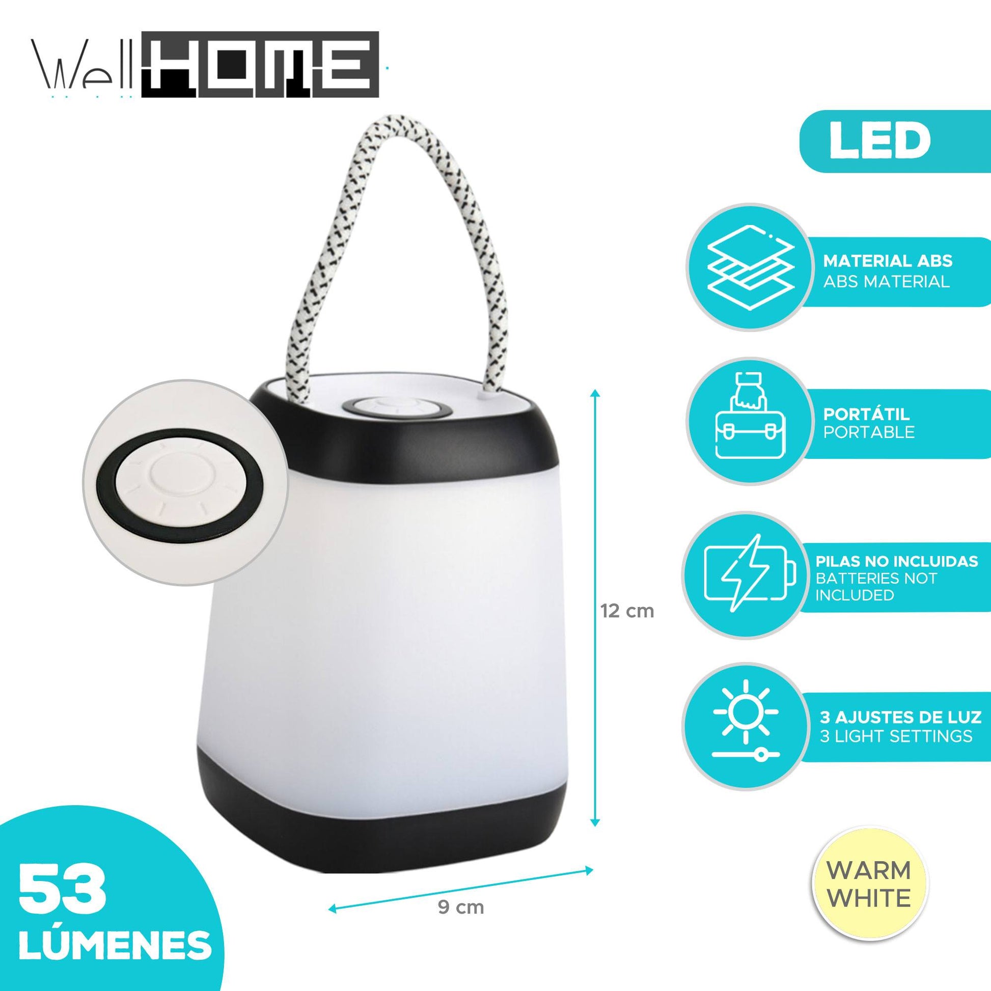 Well Home Lámpara De Sobremesa Portátil Led Con Cuerda_1