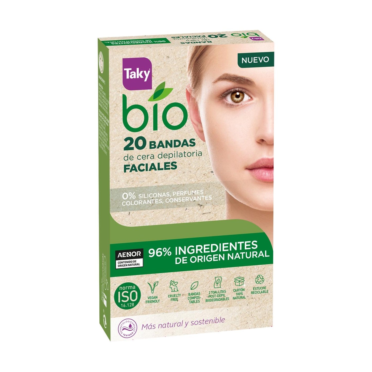 Bandas faciales cera depilatoria BIO Taky 20 Bandas faciales