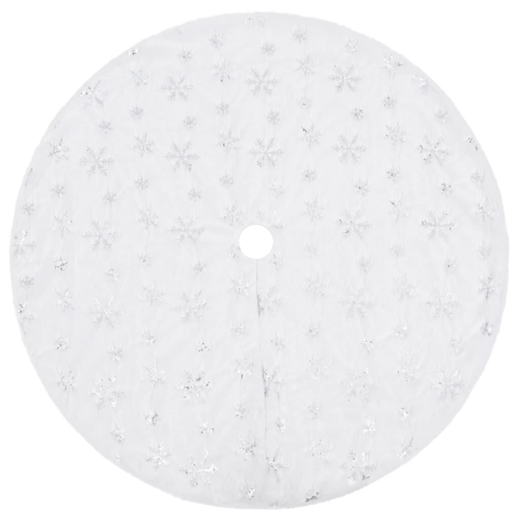 Vidaxl Falda De Árbol De Navidad De Lujo Blanca De 150 Cm De Piel Sintética_0