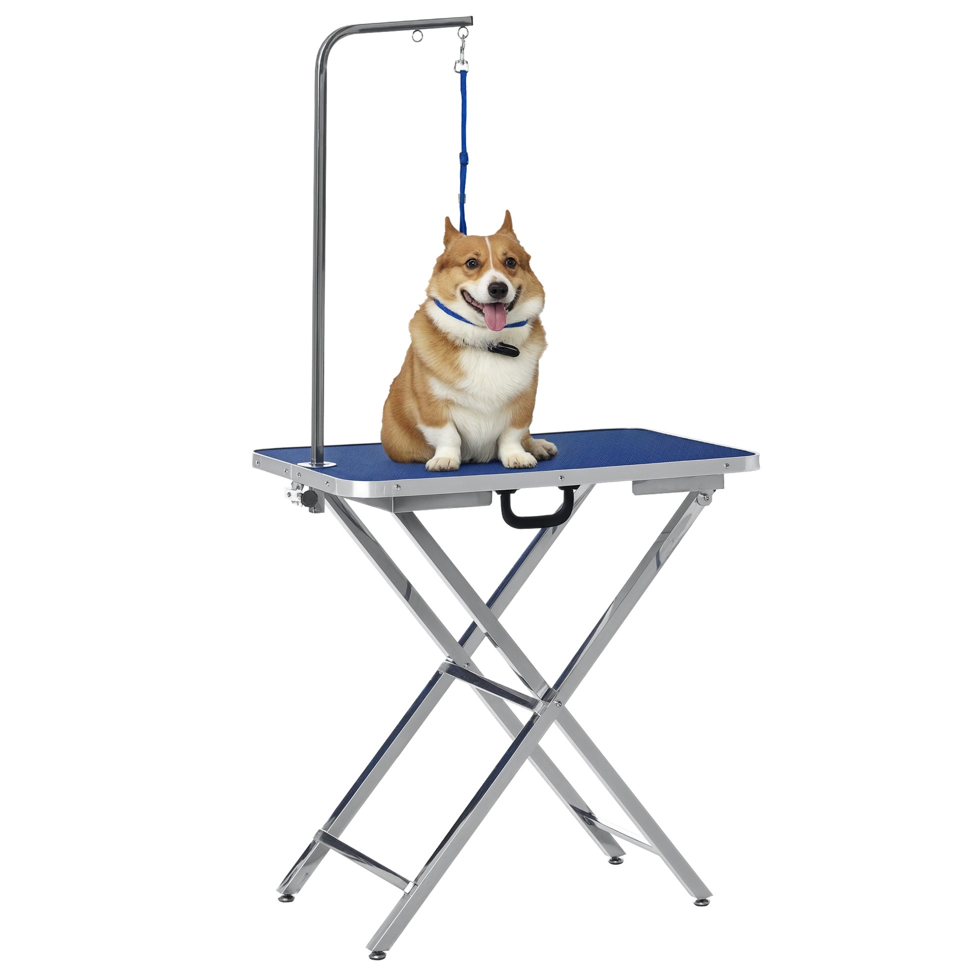 Pawhut Mesa De Peluquería Para Mascotas Con Patas Plegable 72x45x74-81 Cm Azul_0