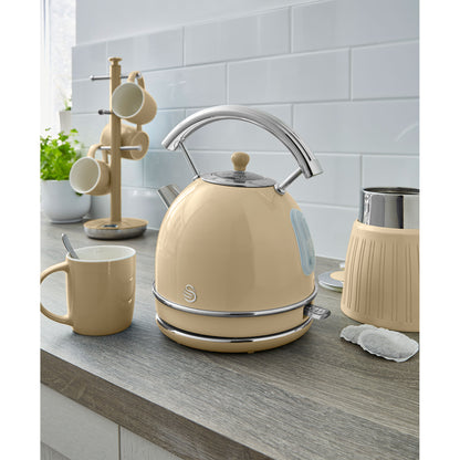 Set Desayuno Retro Hervidor Agua 1,8l, Tostadora 2 Rebanadas, Microondas Digital 20l, Vintage Swan Strp2070cneu Crema