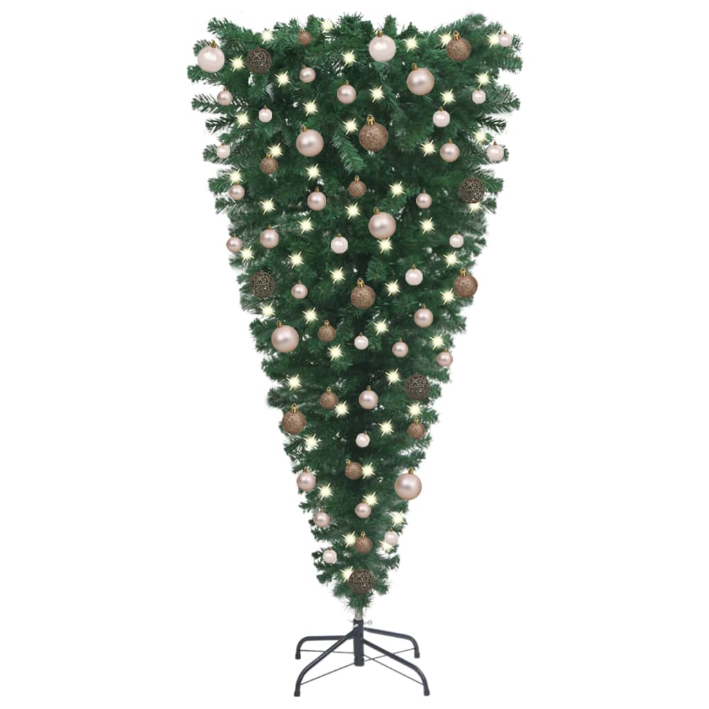 Vidaxl Árbol De Navidad Artificial Invertido Con Leds Y Bolas 150 Cm_0