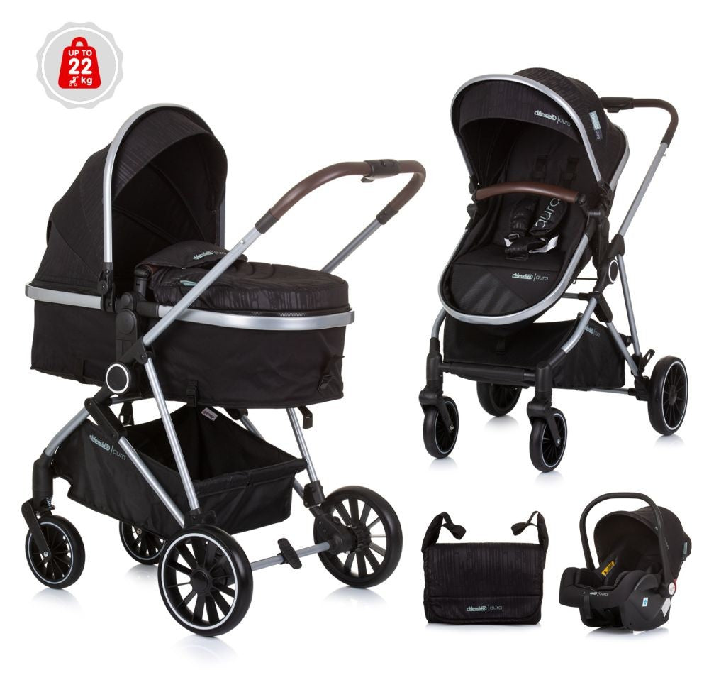 Carrito De Bebé Trio Convertible Aura Hasta 22 Kg Obsidian Silver_0