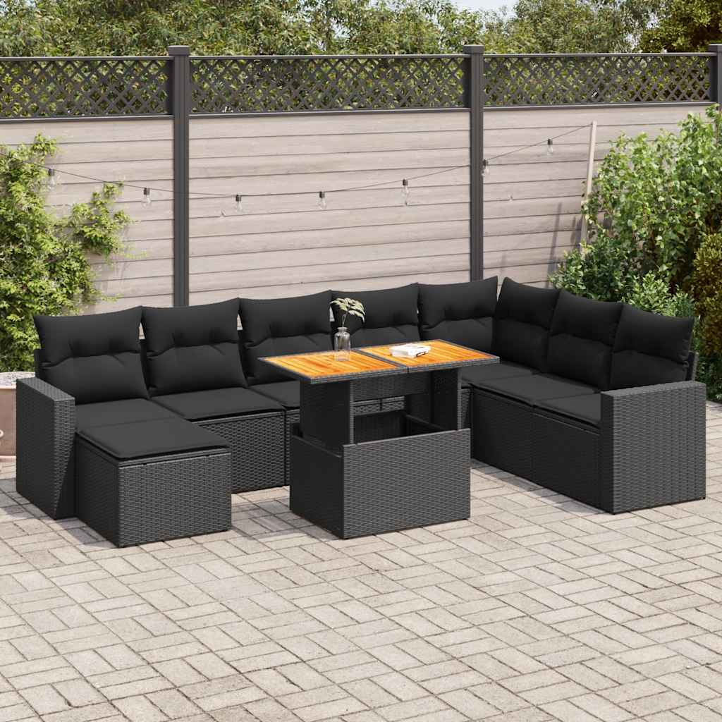 Set De Sofás De Jardín Con Cojines 9 Pzas Ratán Sintético Negro / Vetonek_1