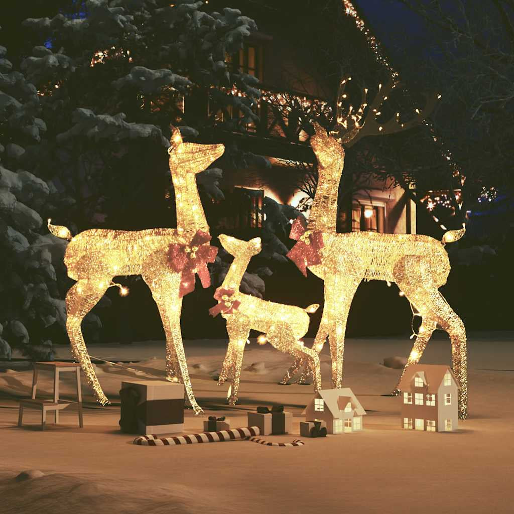 Vidaxl Figuras De Familia De Renos De Navidad Dorado 201 Led_1