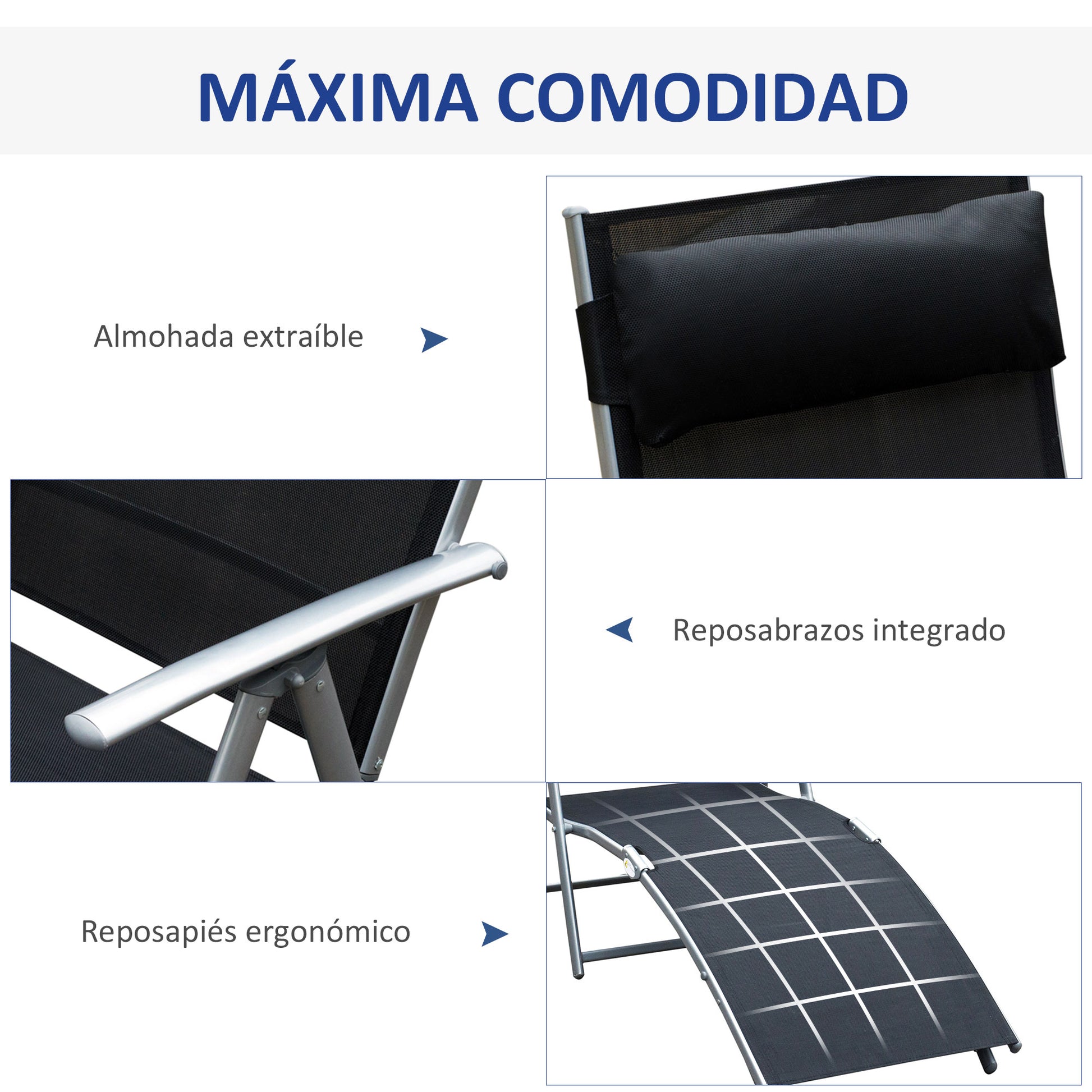 Outsunny Conjunto De 2 Tumbonas Plegables Con Almohada 137x63,5x100,5 Cm Negro_4