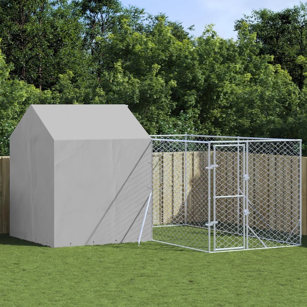 Vidaxl Perrera De Exterior Con Techo Acero Galvanizado Plata 4x4x2,5 M_1
