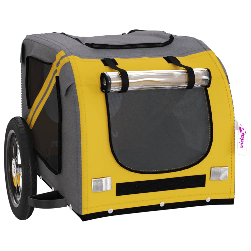 Remolque De Bicicleta Mascotas Hierro Tela Oxford Amarillo Gris_4