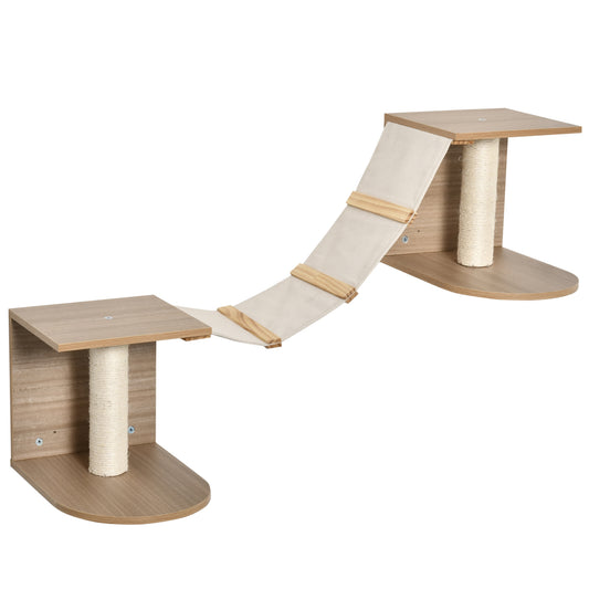 Pawhut Estantes De Pared Gatos Con Escalera Plataformas Postes Rascadores Sisal_0