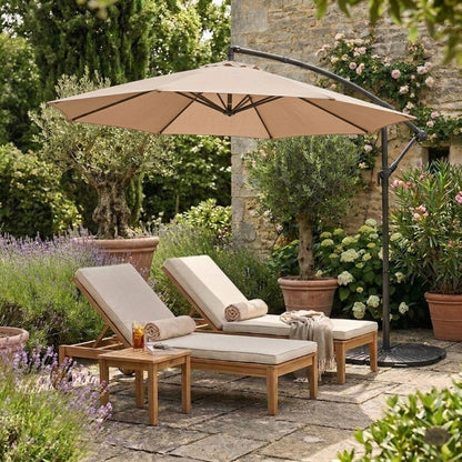Parasol Excéntrico De 3 M Con Base De Abanico Completo – Beige_3