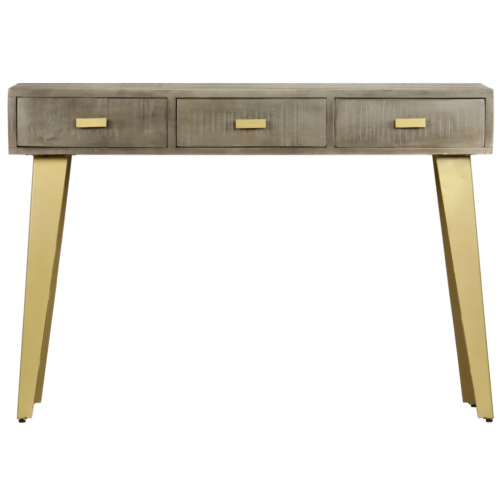Mesa Consola Madera Maciza De Mango Con Latón Gris 110x35x76 Cm_0