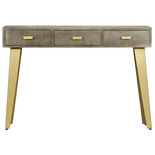 Mesa Consola Madera Maciza De Mango Con Latón Gris 110x35x76 Cm_0