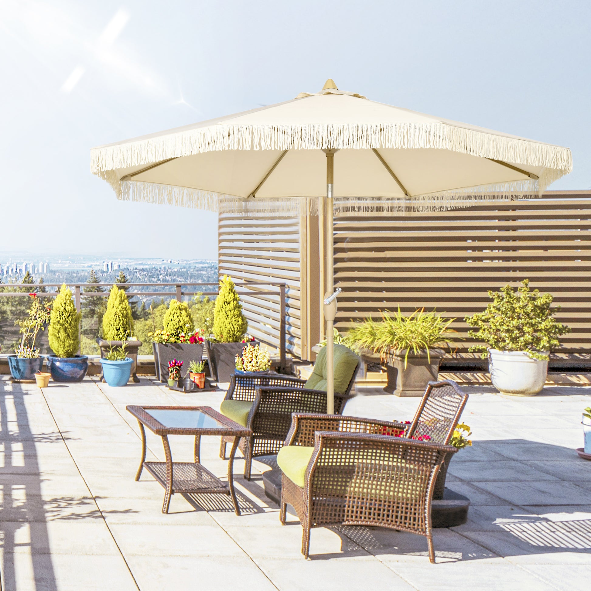 Outsunny Sombrilla Terraza Exterior Ø265x244 Cm Con Ángulo Ajustable Crema_4