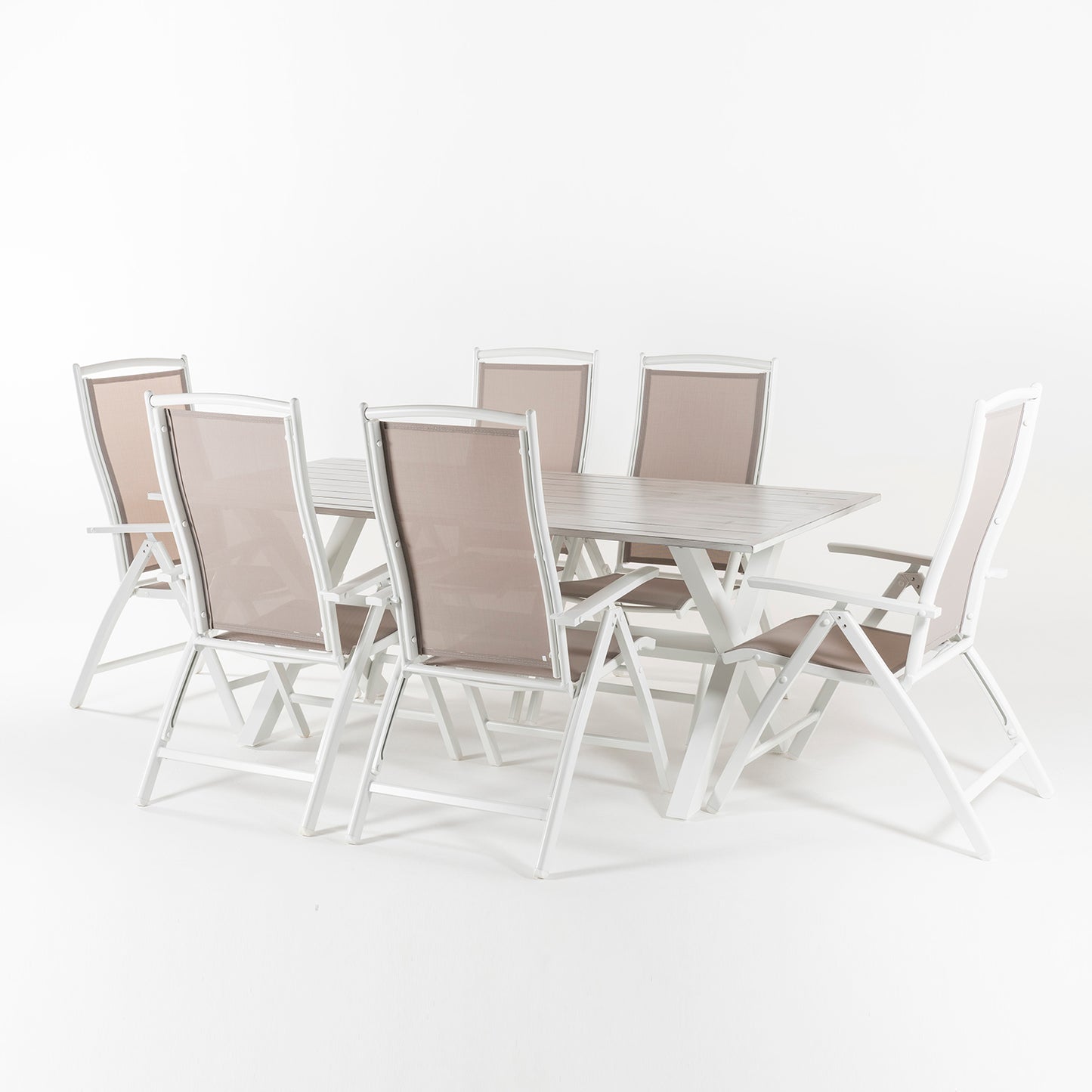 Conjunto Para Jardín Mesa De 190 Cm Y 6 Sillones Reclinables De Color Blanco_2