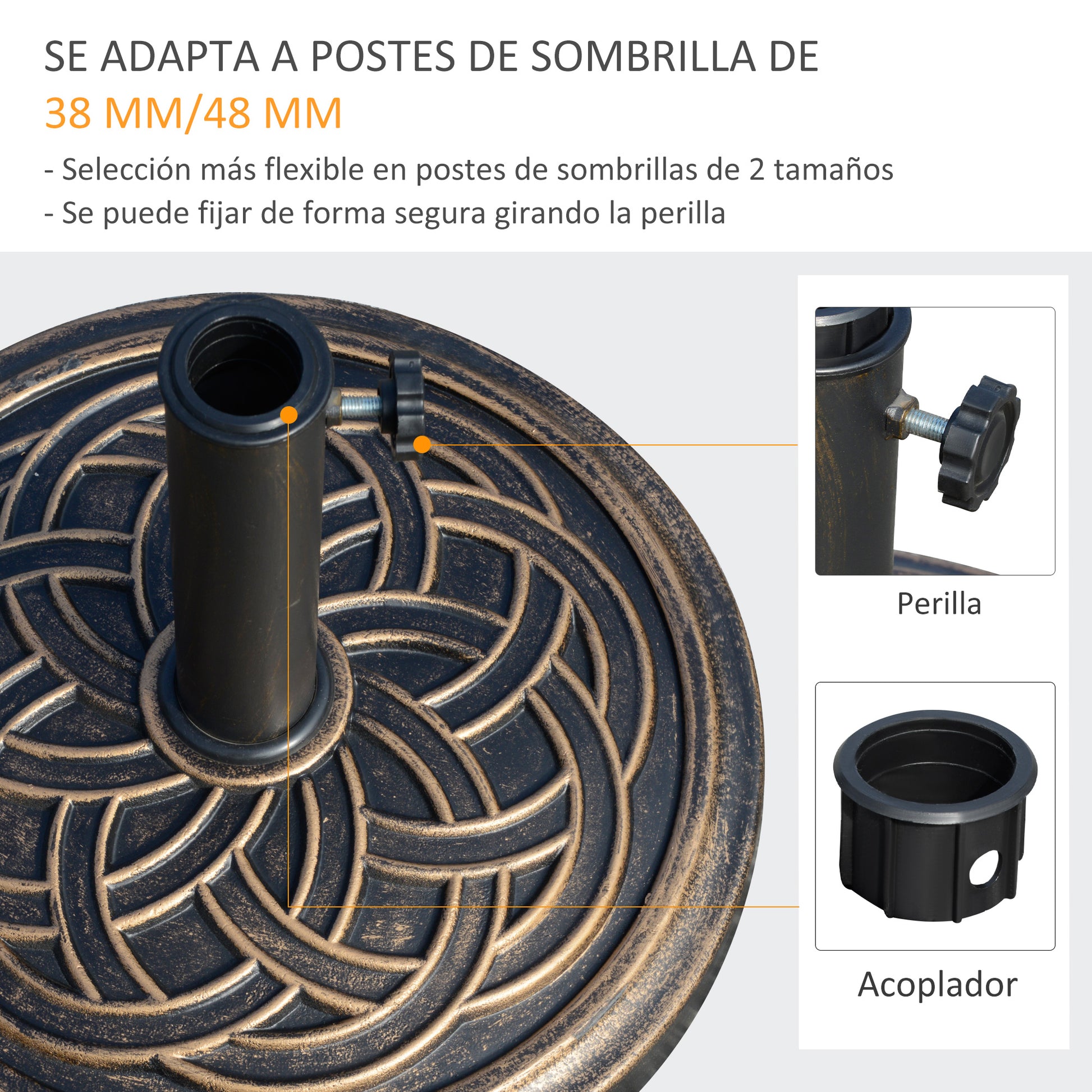 Outsunny Base De Sombrilla De Jardín Peso Neto 12 Kg Apto Para Postes De 38/48mm_3