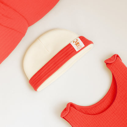 Capota De Nacimiento De Algodón Orgánico Blanco Y Fresa_5