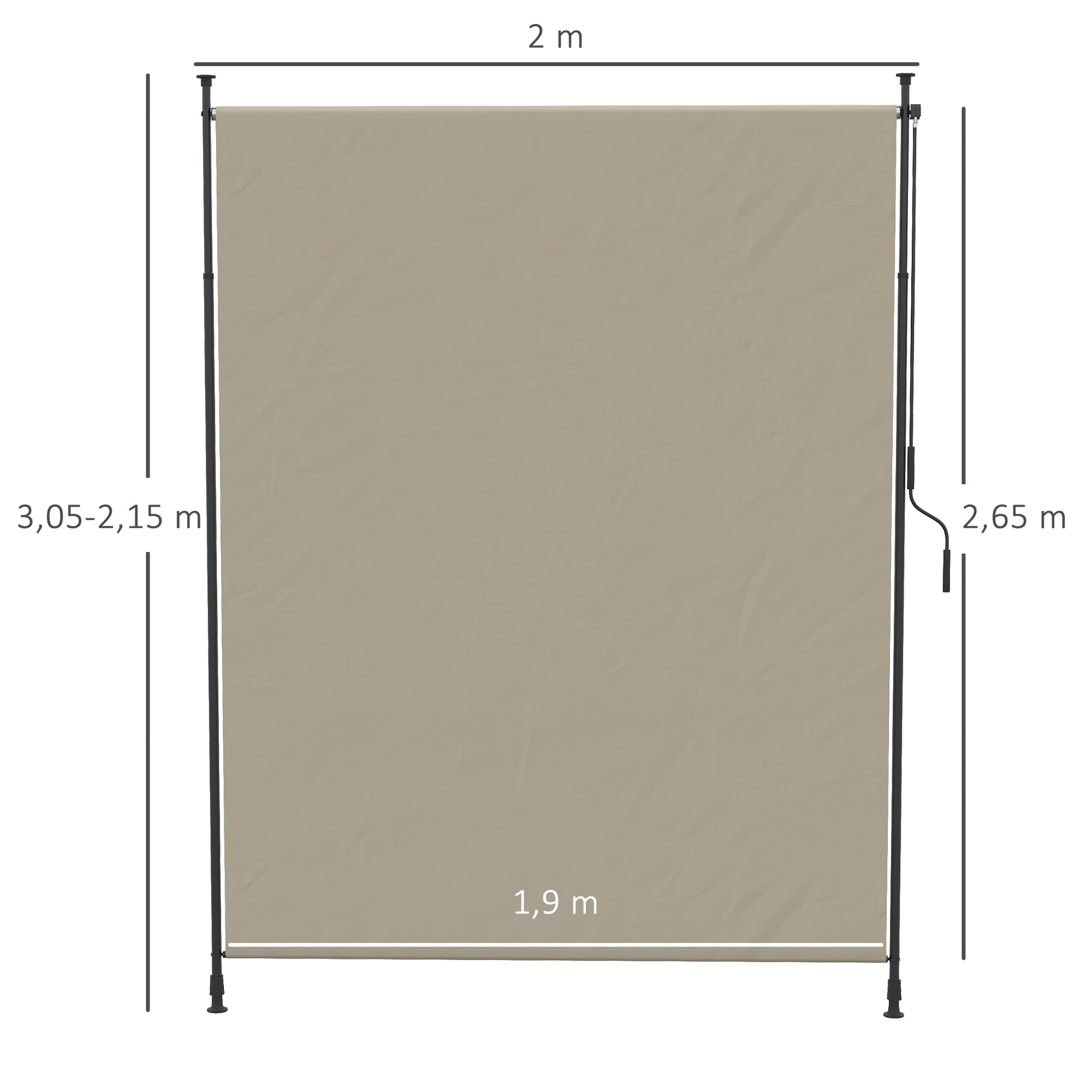 Outsunny Toldo Vertical Exterior 200x305 Cm Pantalla Privacidad Enrollable Arena_2