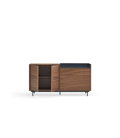 Mueble Aparador Para Comedor Modelo Valley 2 Puertas 3 Cajones Acabado Nogal/azul, 45cm(an_5