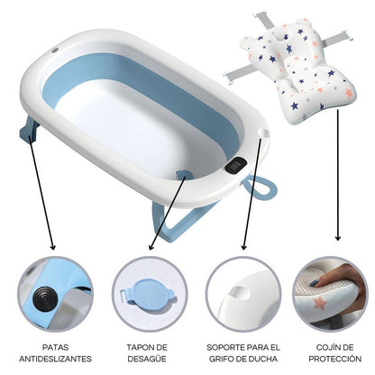 Bathby Bañera Plegable Azul Para Bebés, Cojín Reductor, Termómetro, Patas Antideslizantes (azul Pastel)