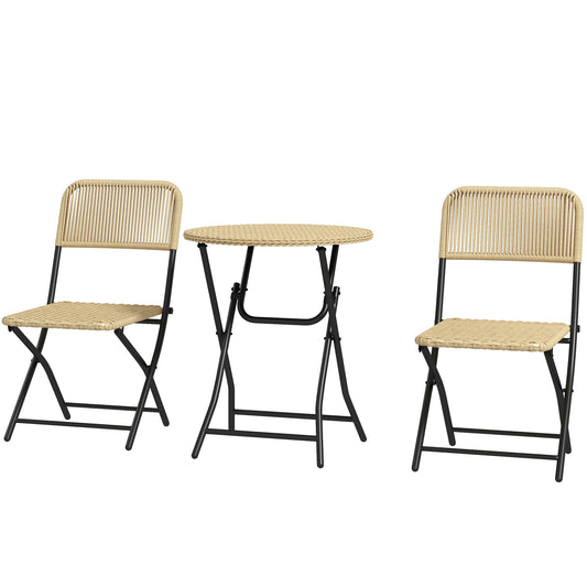 Outsunny Conjunto De Mesa Y Sillas De Jardín Exterior De Ratán Plegable Natural_0