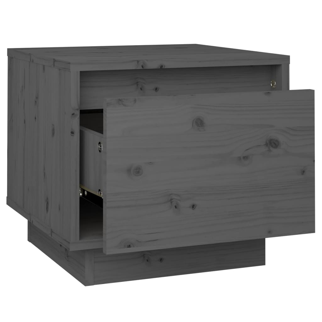 Mesita De Noche Madera Maciza De Pino Gris 35x34x32 Cm_3