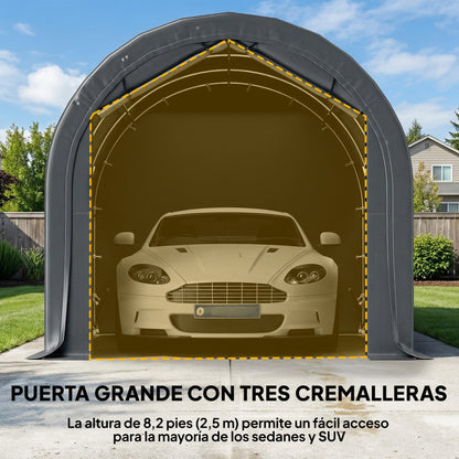 Outsunny Carpa Garaje 3x6 M Impermeable Con Puerta Enrollable Y Ventanas Gris_5