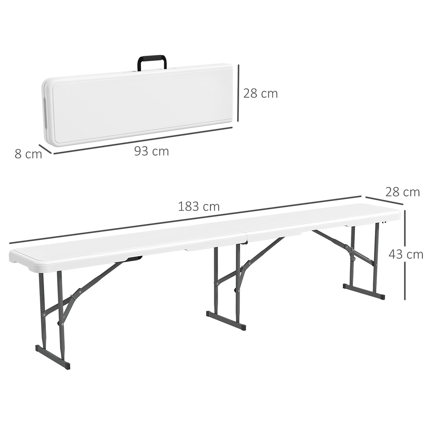 Outsunny Banco De Jardín Plegable De 3 Plazas 183x28x43 Cm Blanco_2