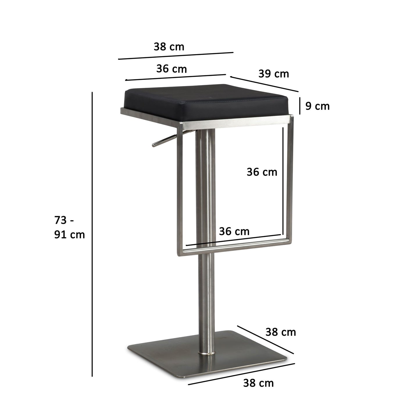 Taburete De Bar Negro De Piel Sintética De Acero Inoxidable_3