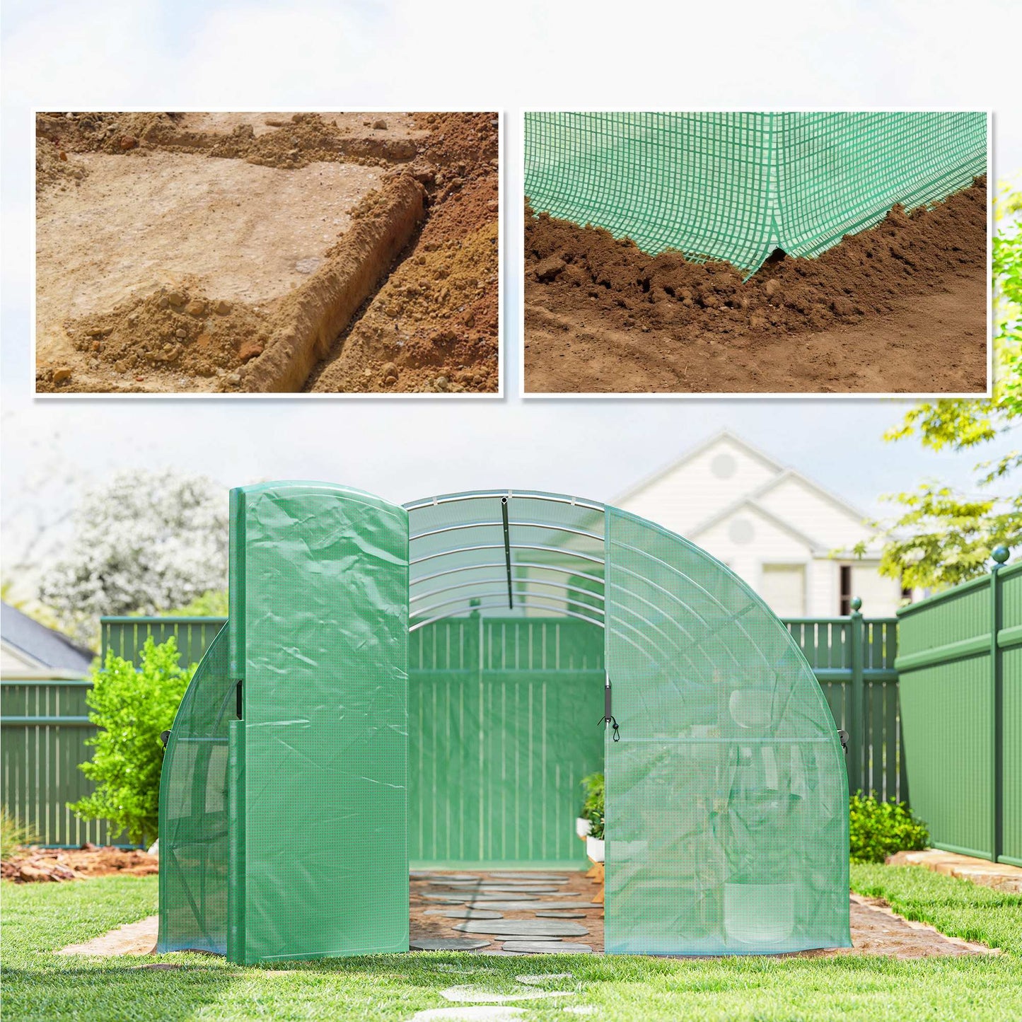 Outsunny Invernadero De Túnel 6x3x2 M Con Puerta Con Bisagras Y Ventanas Verde_3
