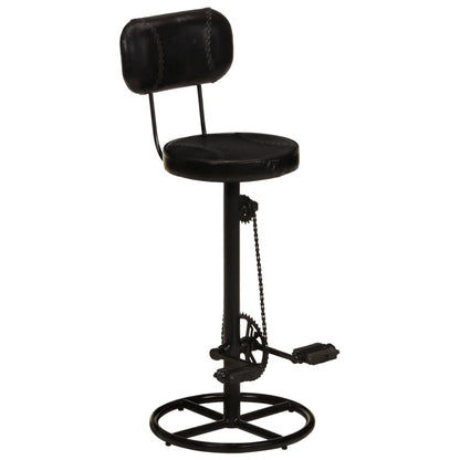 Taburetes De Cocina 2 Uds Piel De Cabra Auténtica Negro_0