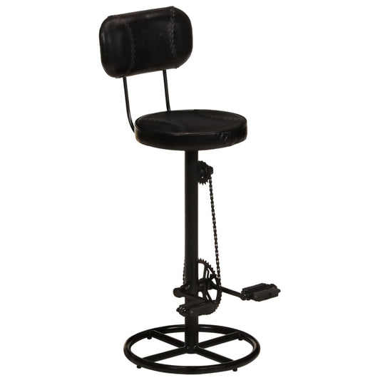 Taburetes De Cocina 2 Uds Piel De Cabra Auténtica Negro_0