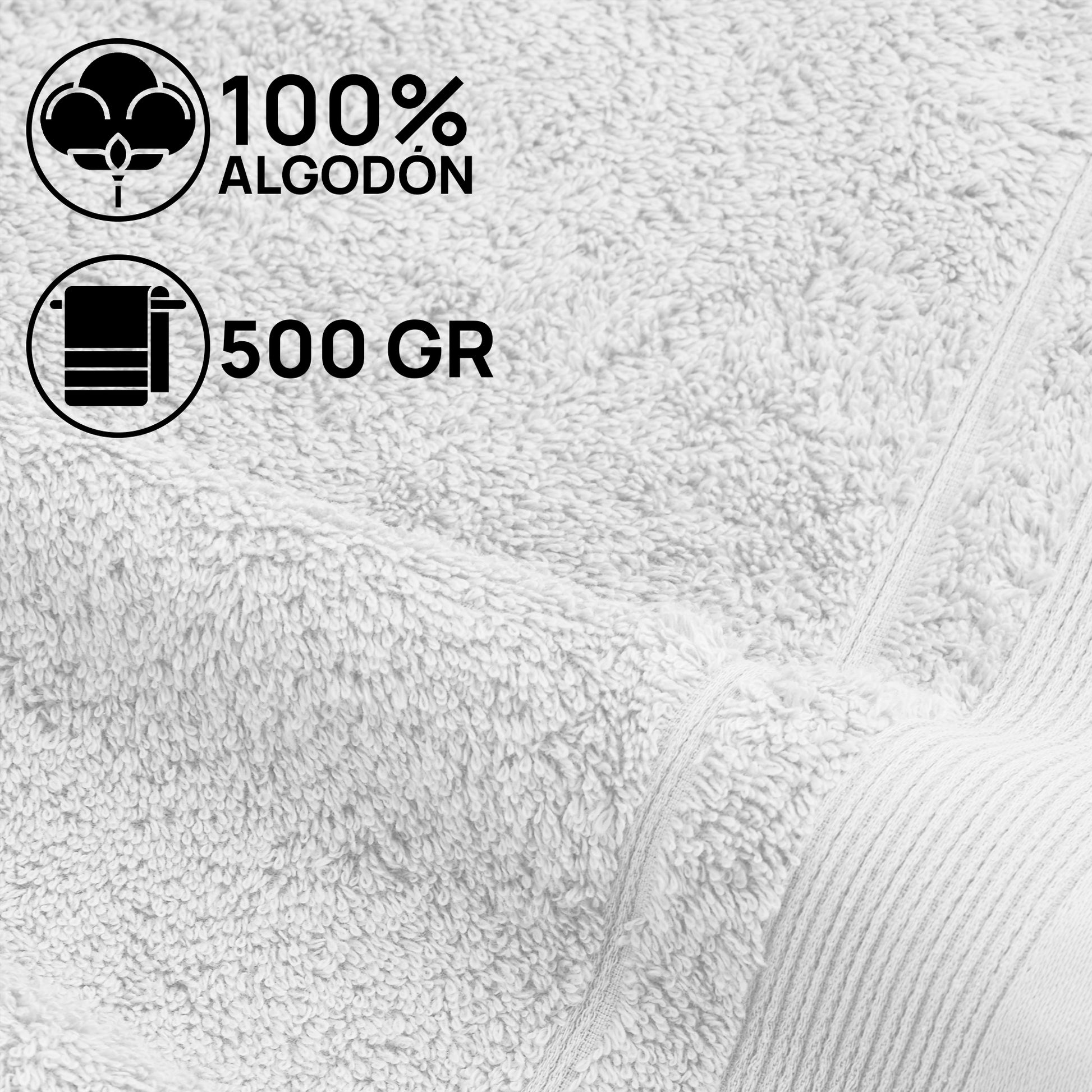 Juego De Toallas De Baño 3 Piezas: Tocador, Lavabo Y Sabana - 100% Algodón, 500 Gr Blanco_4