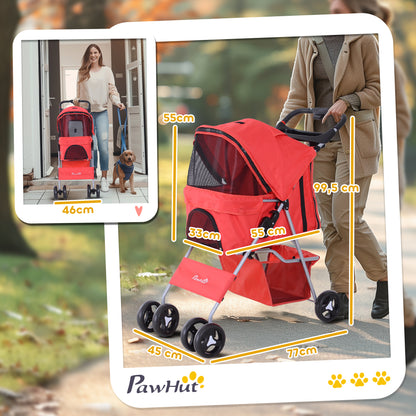Pawhut Cochecito Mascotas Plegable Toldo Ajustable Tela Oxford 77x45x99,5cm Rojo_2
