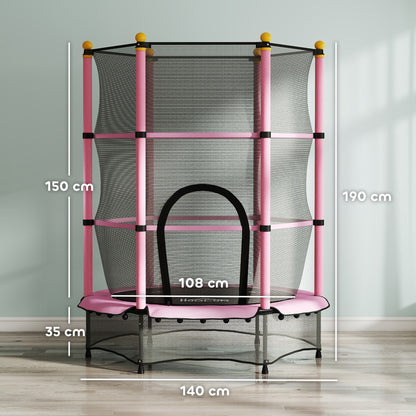 Homcom Cama Elástica Infantil Ø140 Cm Con Red De Seguridad Rosa Y Negro_2