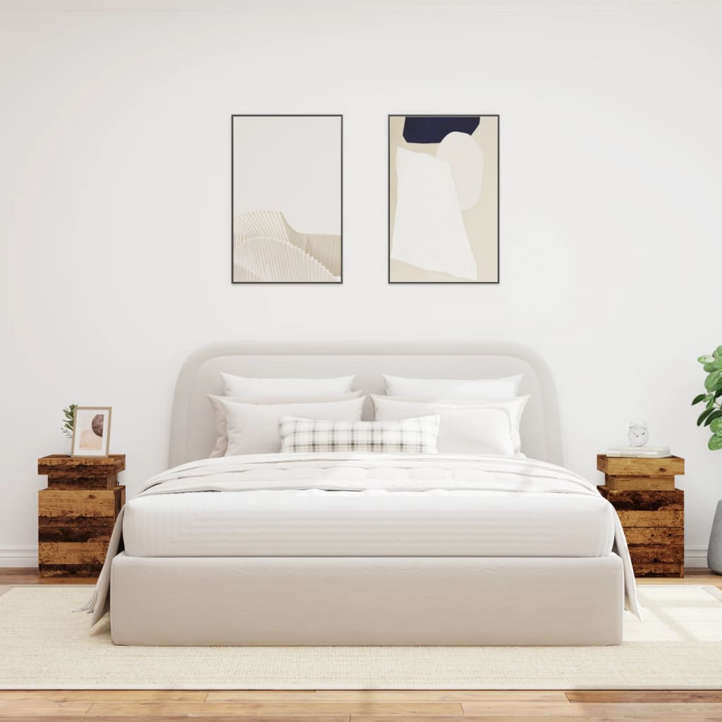 Mesitas De Noche Con Led 2 Uds Madera Envejecida 35x39x55 Cm_2
