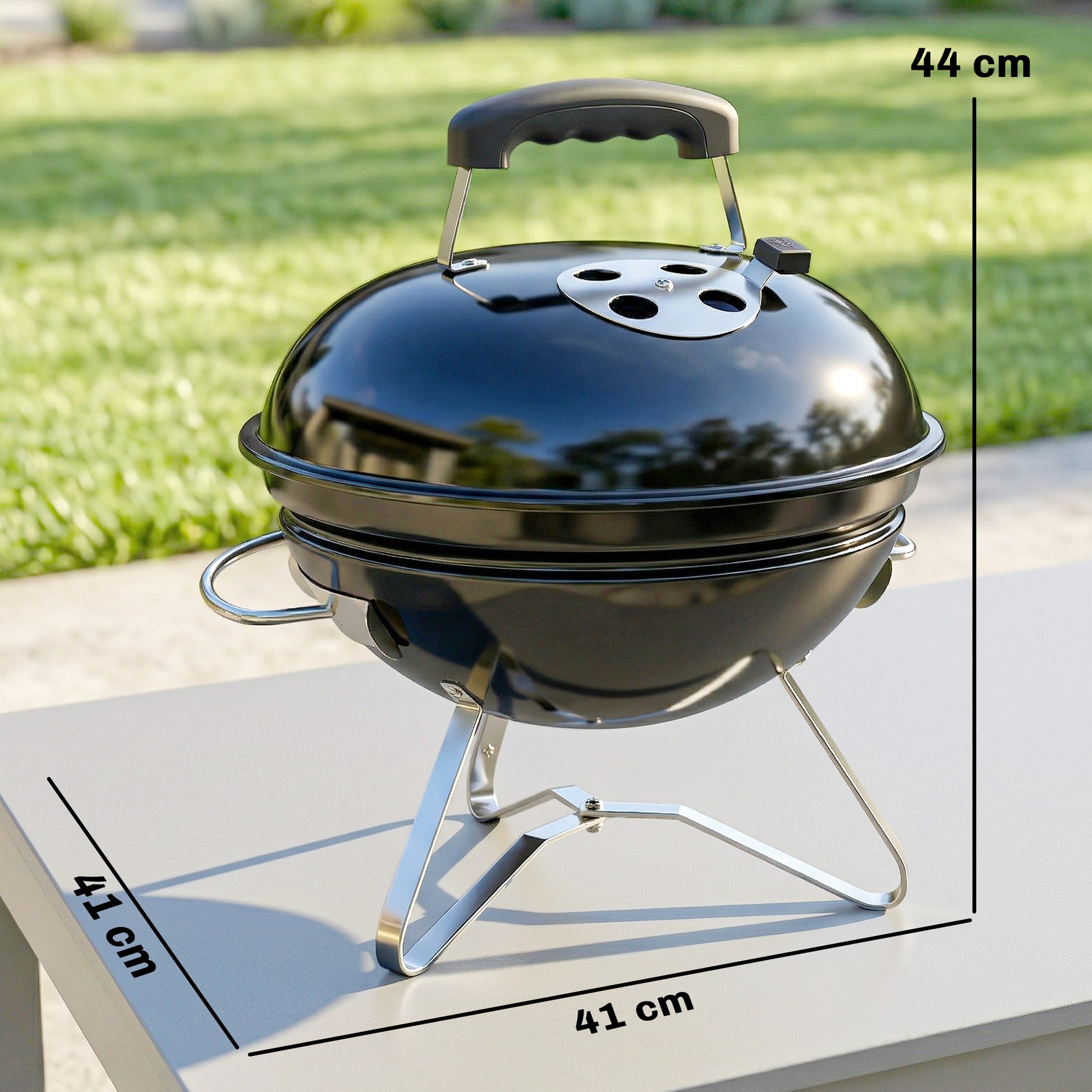 Outsunny Barbacoa De Carbón Portátil Redonda Con Rejilla Tapa Con Soporte Negro_2