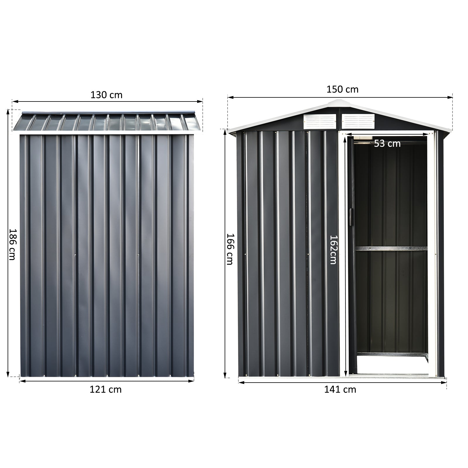Outsunny Caseta De Jardín Metálica 150x130x186cm Con Techo Inclinado 4 Ventanas_2