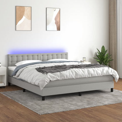 Cama Box Spring Colchón Y Luces Led Tela Gris Claro 180x200 Cm / Vetonek_0