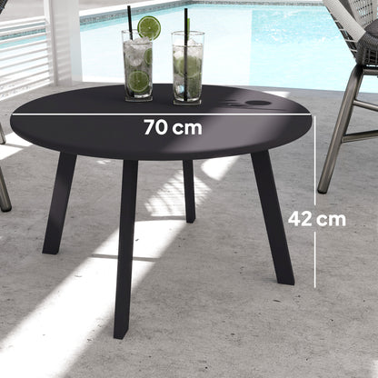 Outsunny Mesa De Centro Redonda De Metal Con Bordes Redondeados Ø70x42 Cm Gris_2