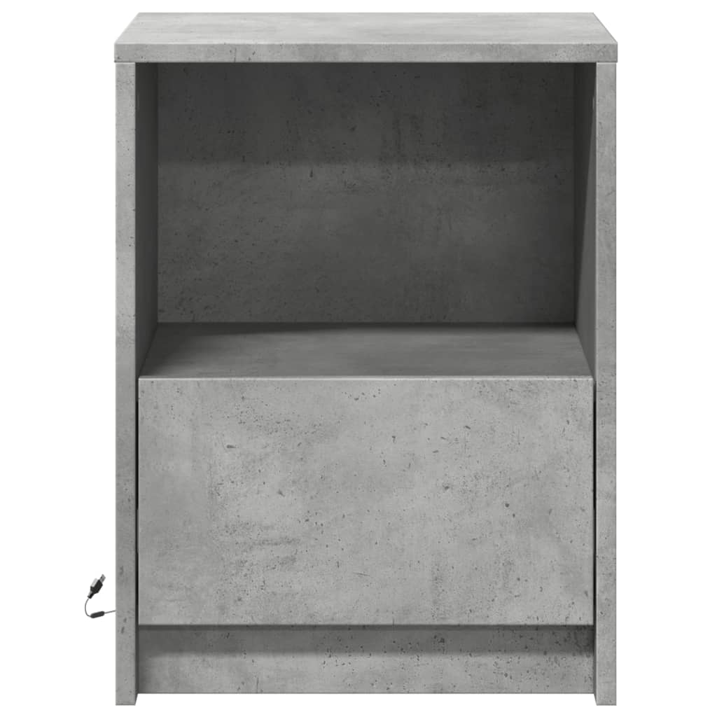 Mesita De Noche Luces Led 2 Uds Madera Ingeniería Gris Hormigón_4