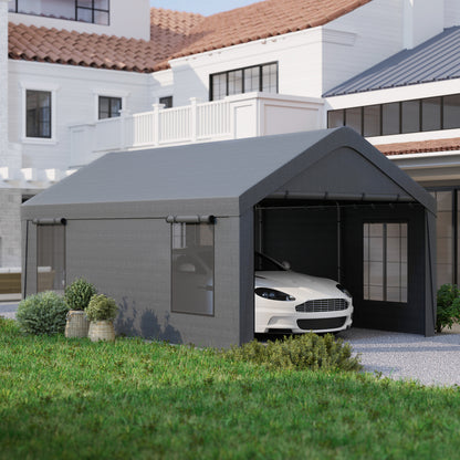 Outsunny Carpa Garaje 6x3,6m Impermeable Con Paredes Laterales Desmontables Gris_4