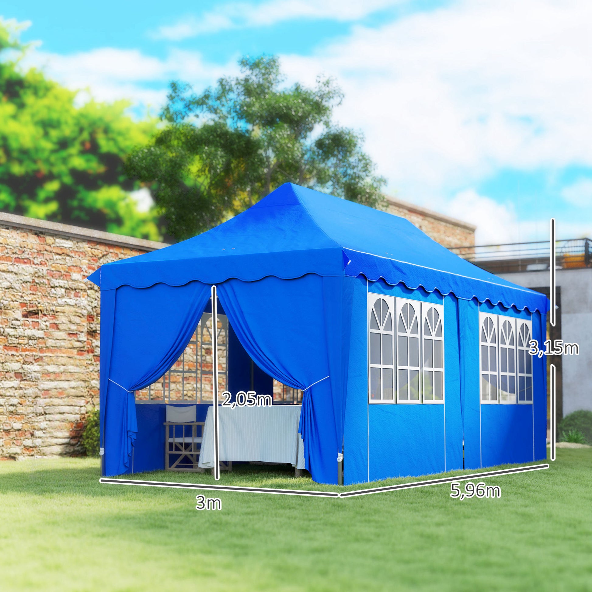 Outsunny Carpa Plegable Pop-up 6x3 M Anti-uv Con 6 Paredes Laterales Azul_2