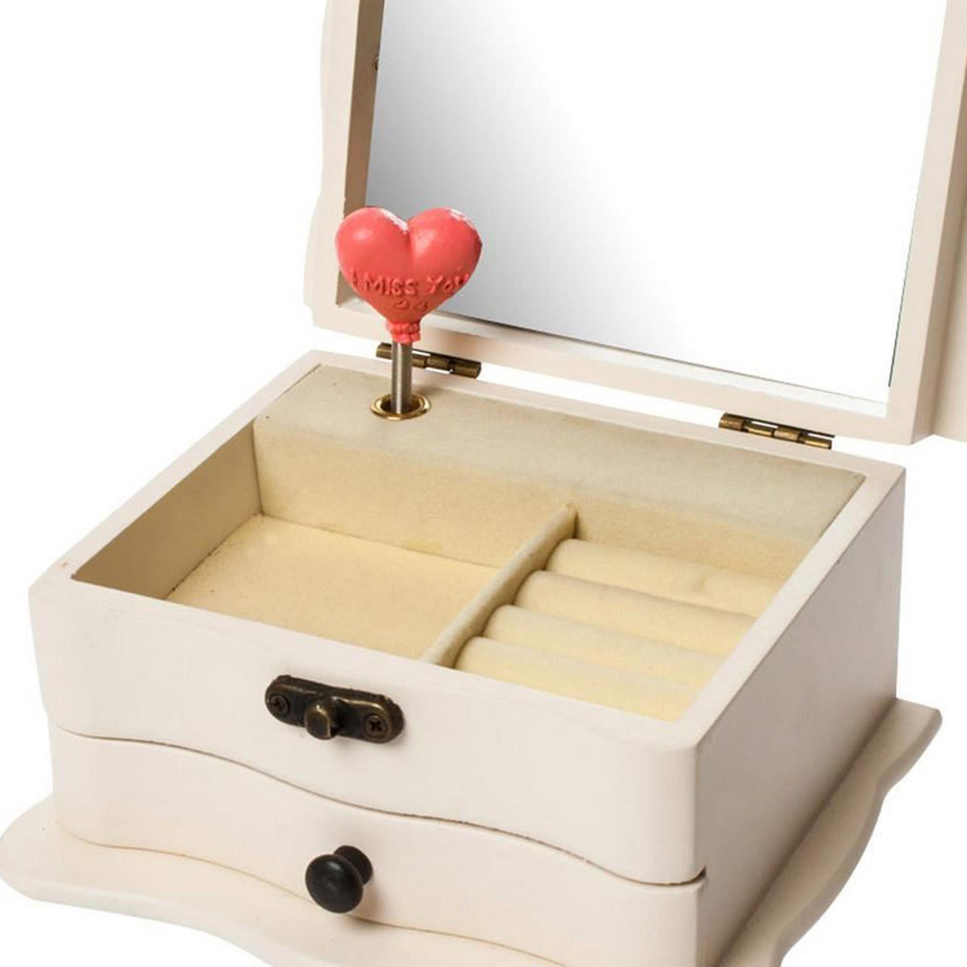 Caja Joyero I Love You Madera Cuadrada Con Espejo Y Cajón