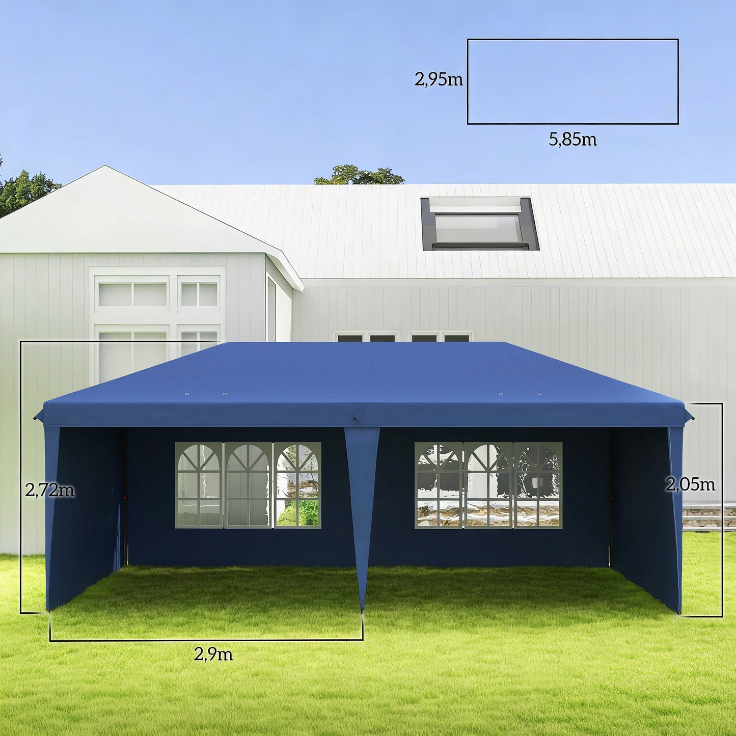Outsunny Carpa Plegable 6x3 M Con 4 Laterales Desmontables 2 Ventanas Azul_2