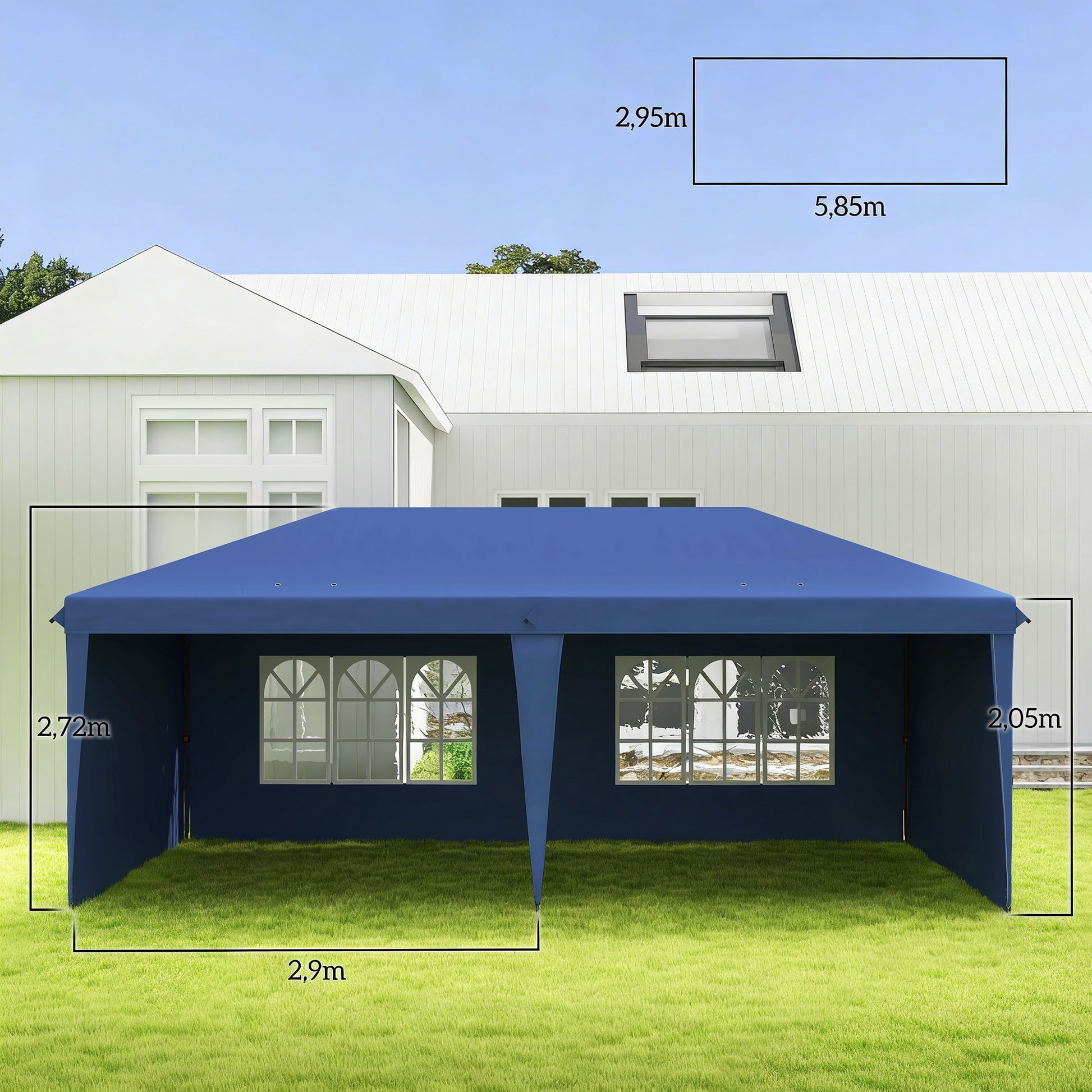 Outsunny Carpa Plegable 6x3 M Con 4 Laterales Desmontables 2 Ventanas Azul_2