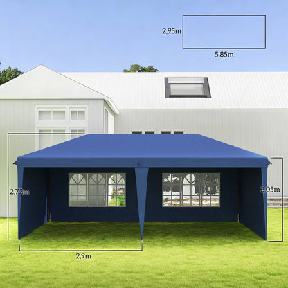 Outsunny Carpa Plegable 6x3 M Con 4 Laterales Desmontables 2 Ventanas Azul_2