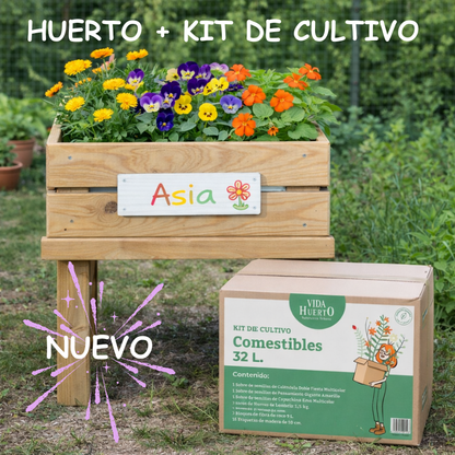 Mesa De Cultivo Infantil De Madera Con Kit De Cultivo Flores Comestibles| Vidahuerto_1