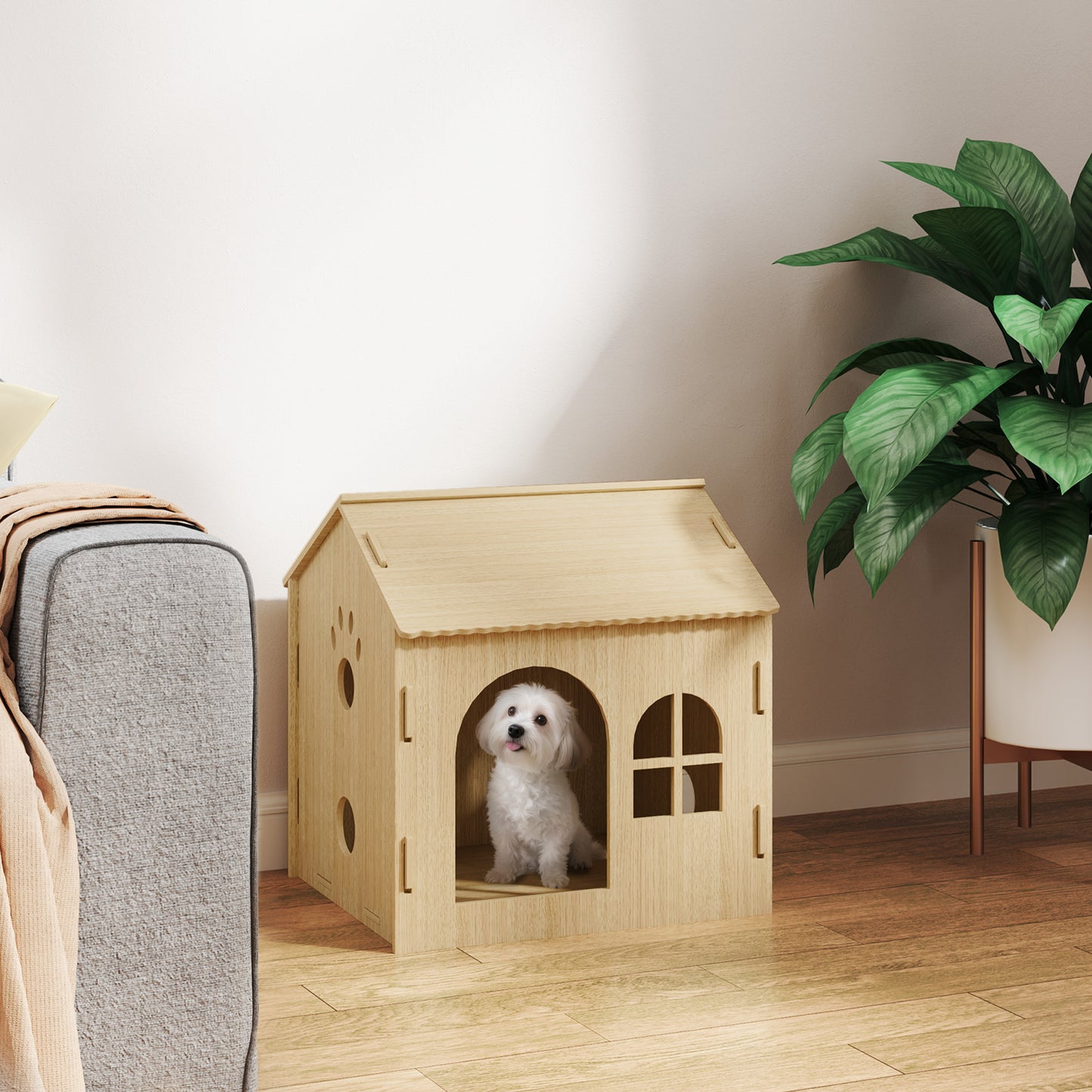 Pawhut Caseta Para Perros Casa Para Perros Interior Con Ventana Diseño De Garra Hueca Casita Para Perros Y Gatos 49_1