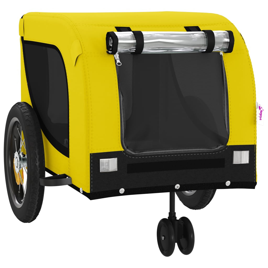 Vidaxl Remolque Bicicleta Mascotas Hierro Tela Oxford Amarillo Negro_3