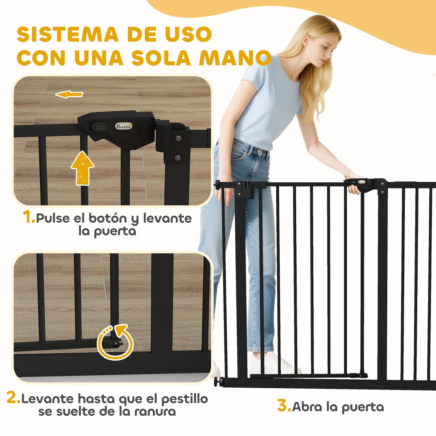 Pawhut Barrera De Seguridad Para Perros Escaleras Y Puertas 74-94 Cm Negro_5